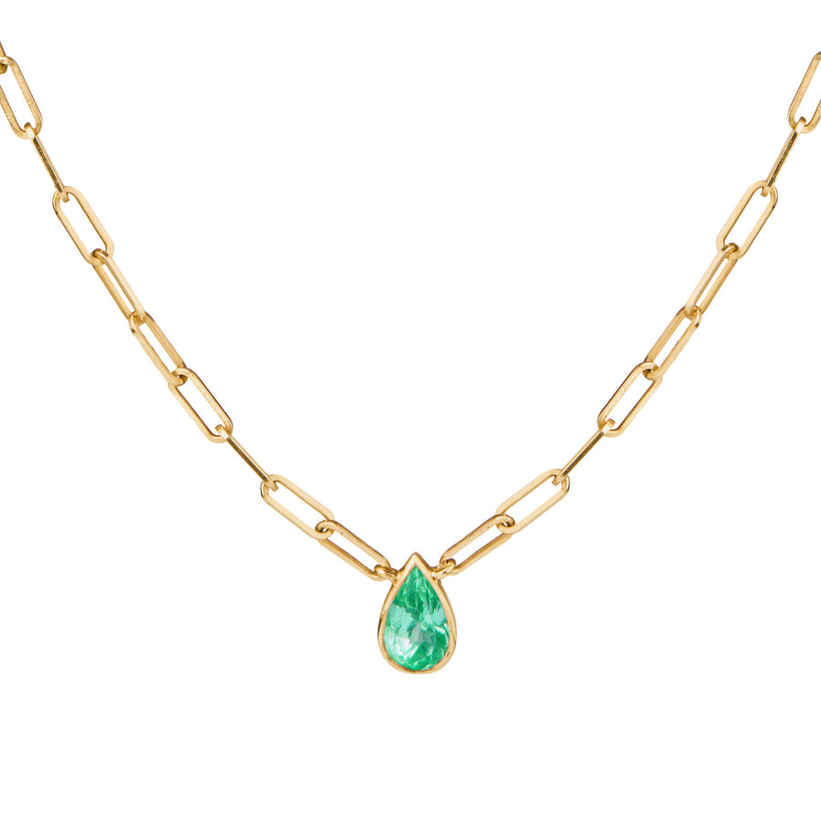 Emerald Necklace with Paperclip Chain
