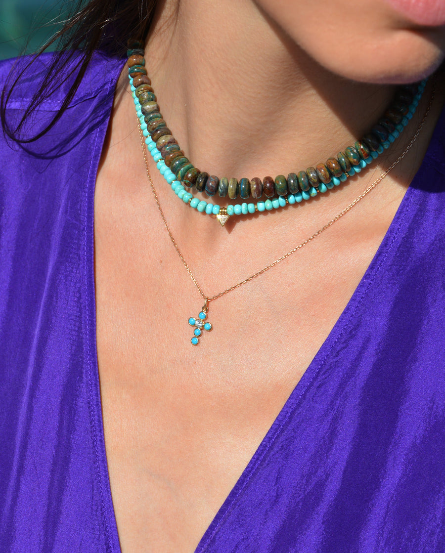 Turquoise and Emerald Cross Pendant