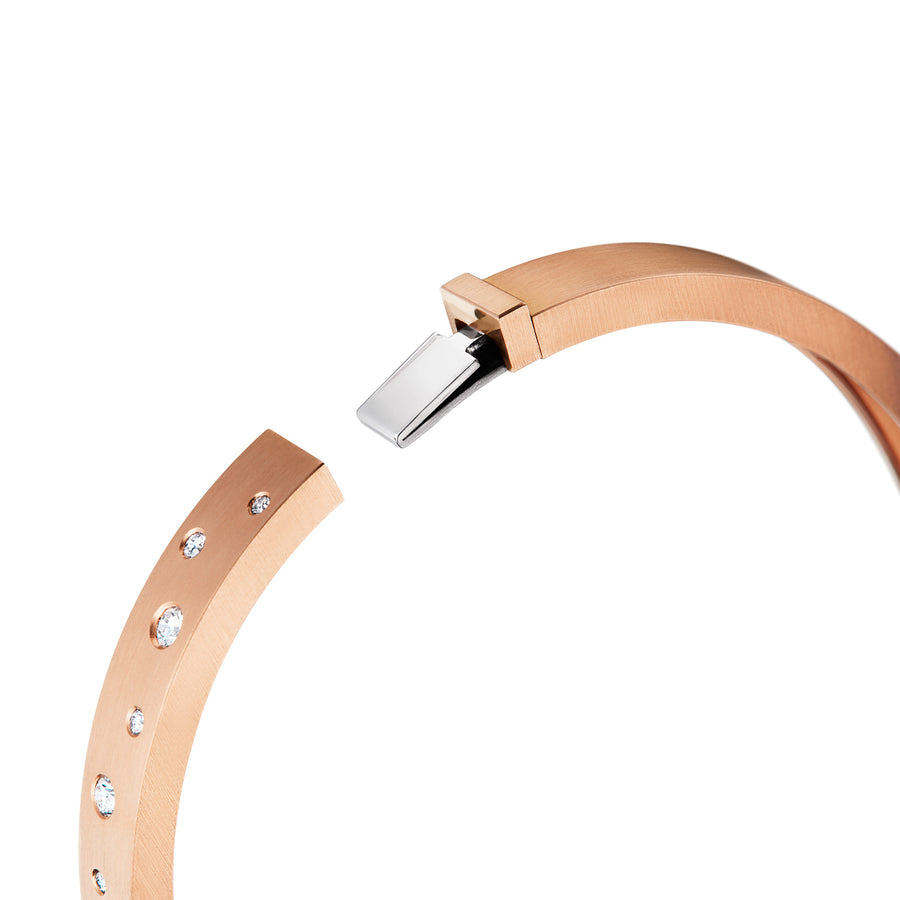 Gold & Diamond Bangle Bracelet with Scattered Diamonds in Rose Gold