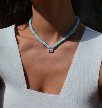 Tanzanite, Larimar and diamonds necklace