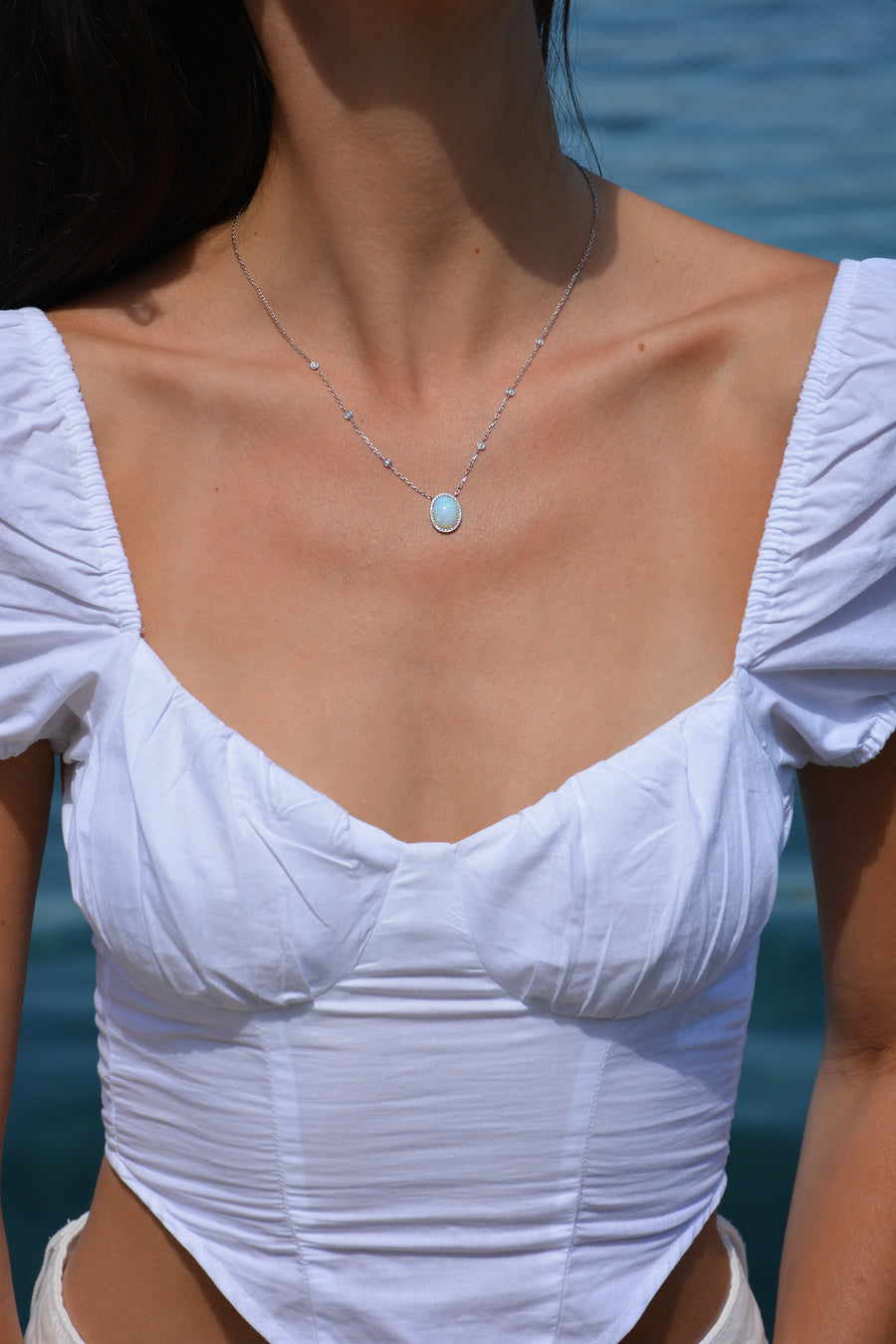 White Opal and Diamond necklace