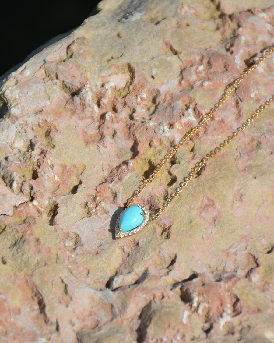 Turquoise Drop and Diamond pavé necklace