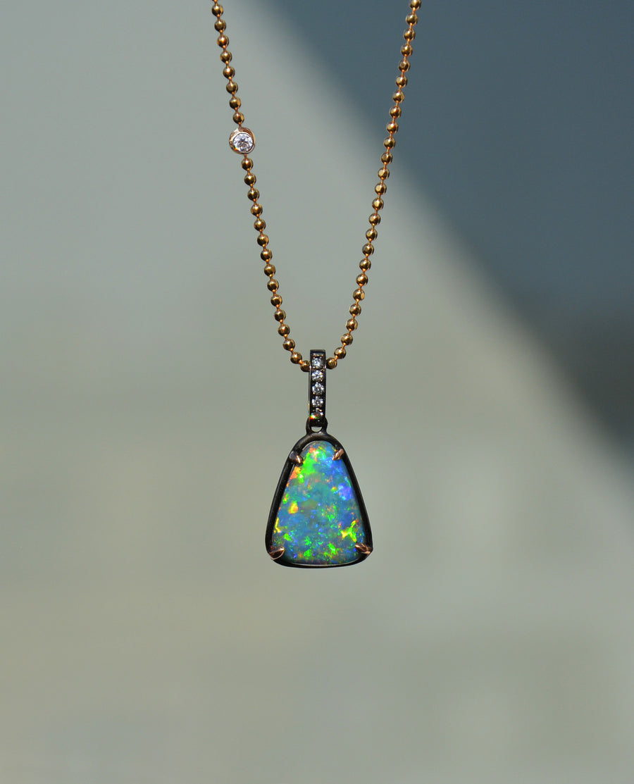 Australian Black Opal and Diamond Charm