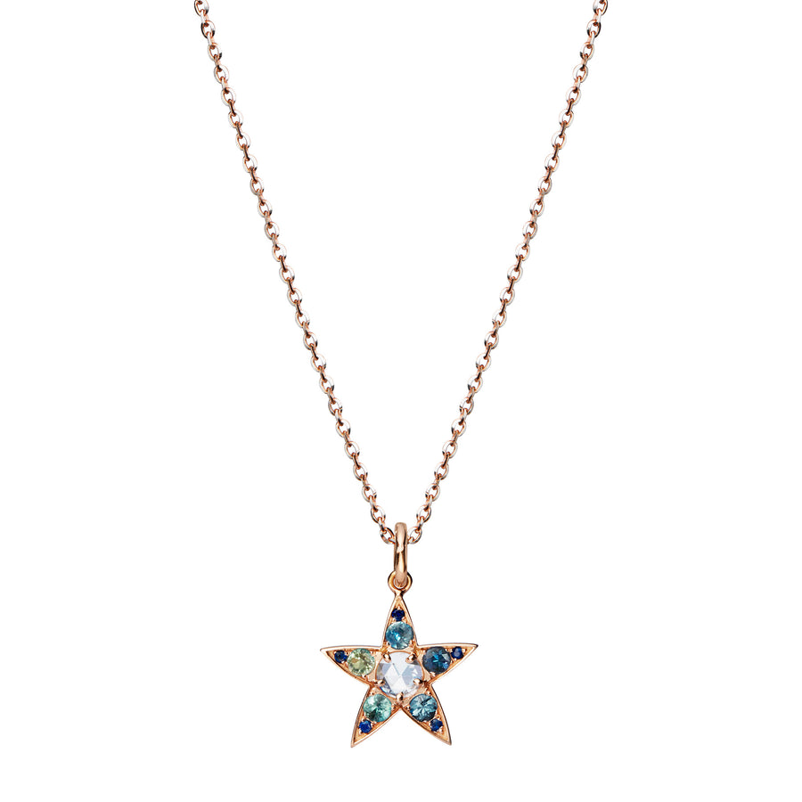 Star Rose Cut Diamond and Blue Sapphire Necklace - Handmade - L'Escalet Jewellery