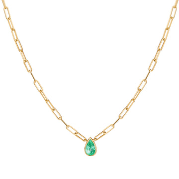 Emerald Necklace with Paperclip Chain