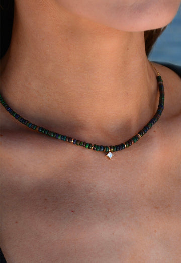 Diamond and Black Opal Beaded Necklace